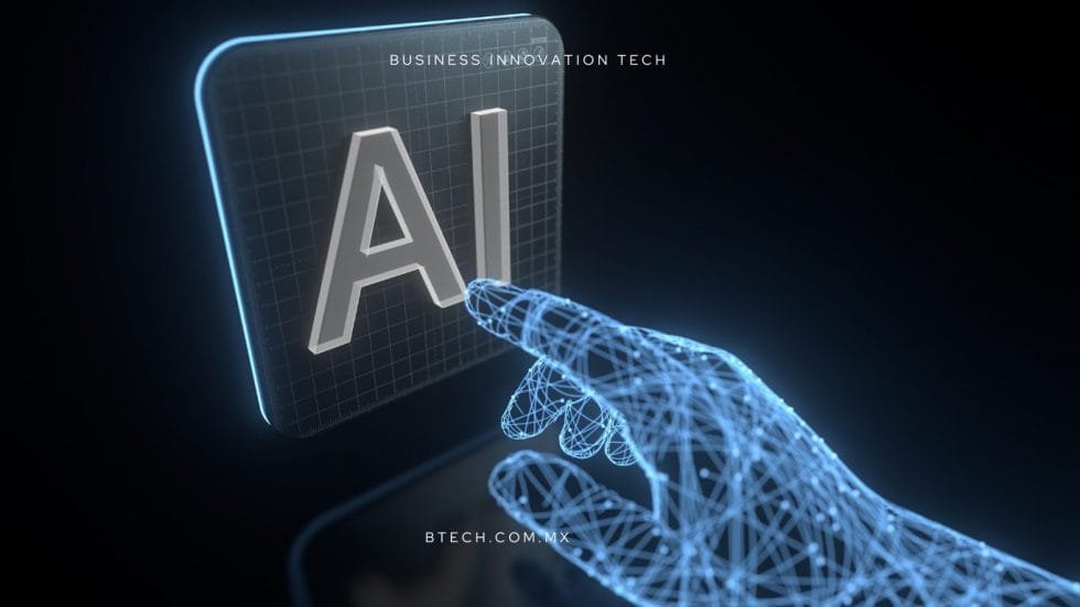 Mano digital tocando un texto que dice AI.